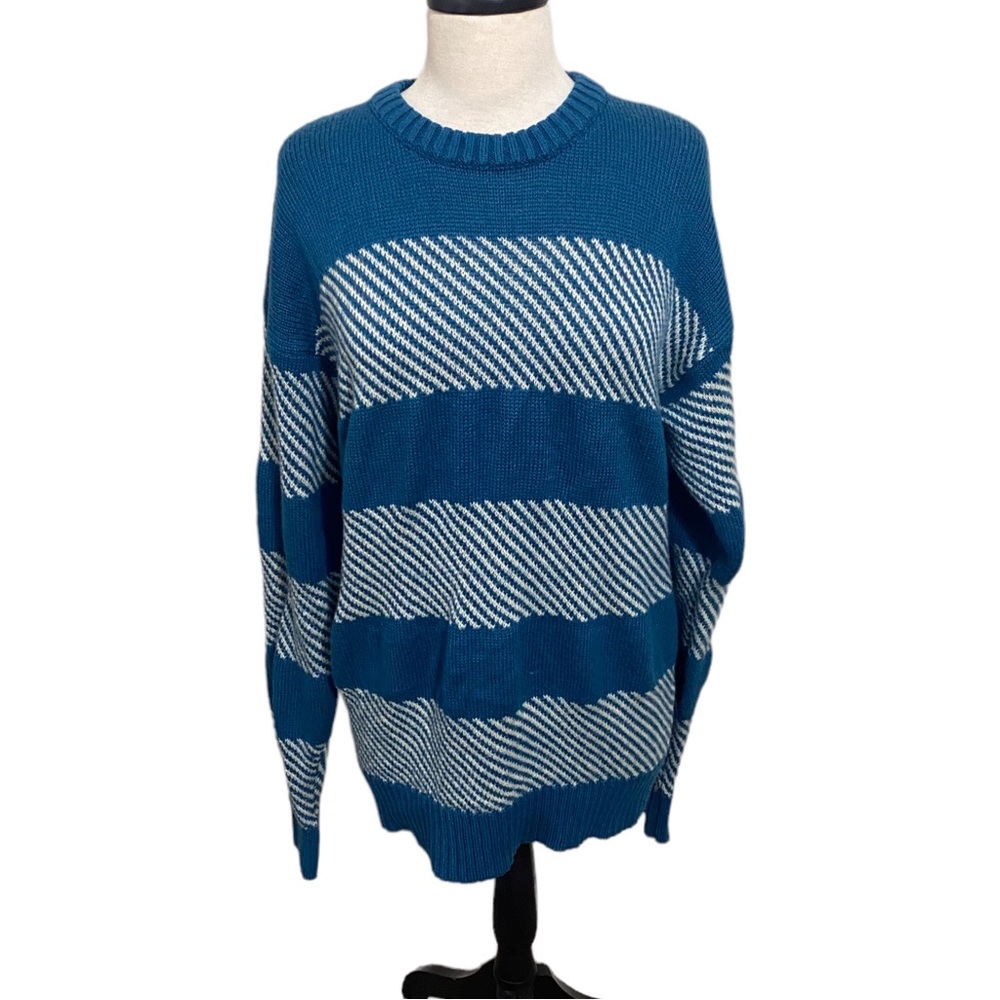 Vintage 90s Arrow Sport Blue Striped Sweater Knit Mens Sz XL Crewneck Pullover